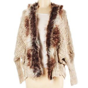Women Loose Fur Collar Sweater Batwing Sleeve Knit